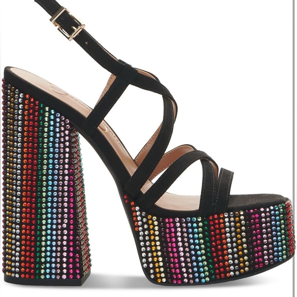 Jessica Simpson Black Rhinestone Multicolor Platform Heels